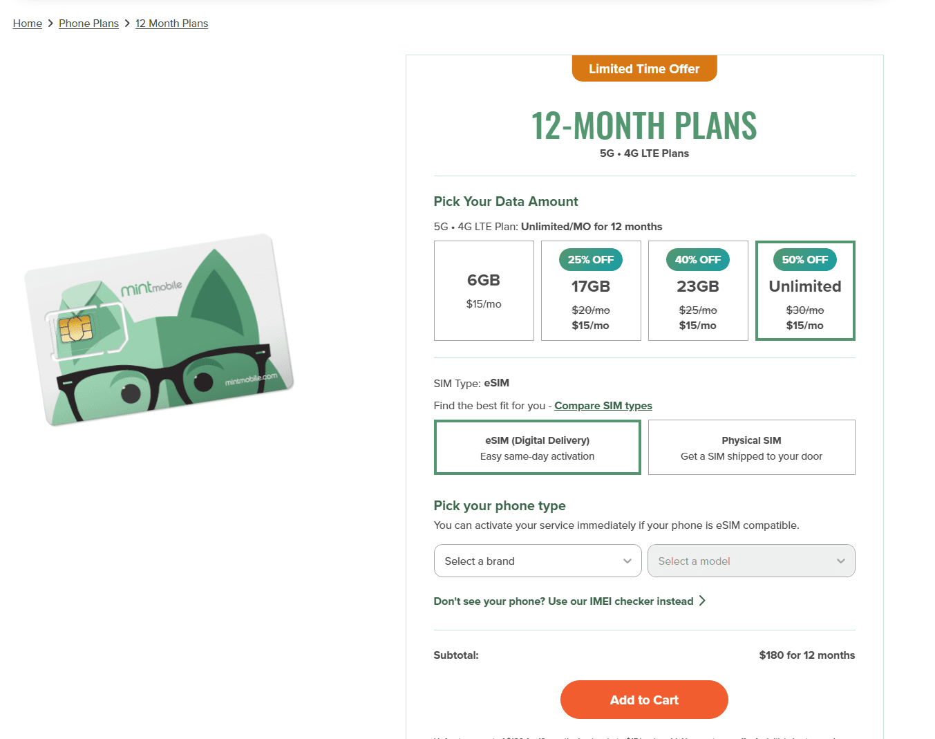 MINT MOBILE 12 MONTH PLAN UNLIMITED $15/MO