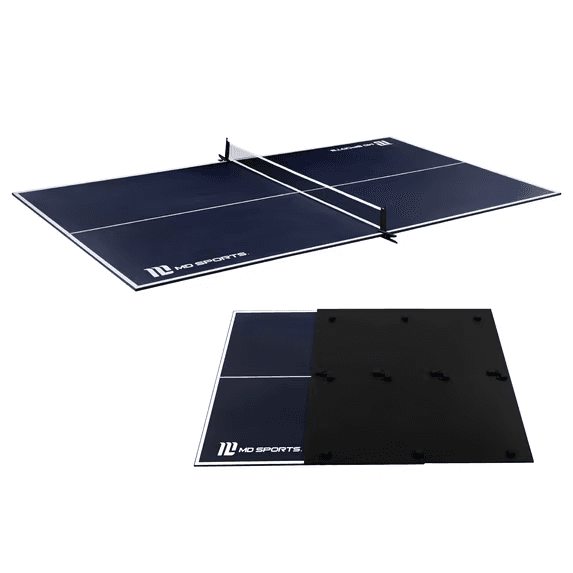 Official Size Ping Pong Table Tennis Conversion Top, 4 Piece Foldable Design with Net, Blue