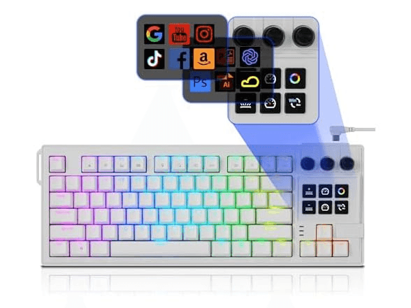 Mechanical Keyboard with 6 LCD Stream Control Keys & 3 Media Knobs